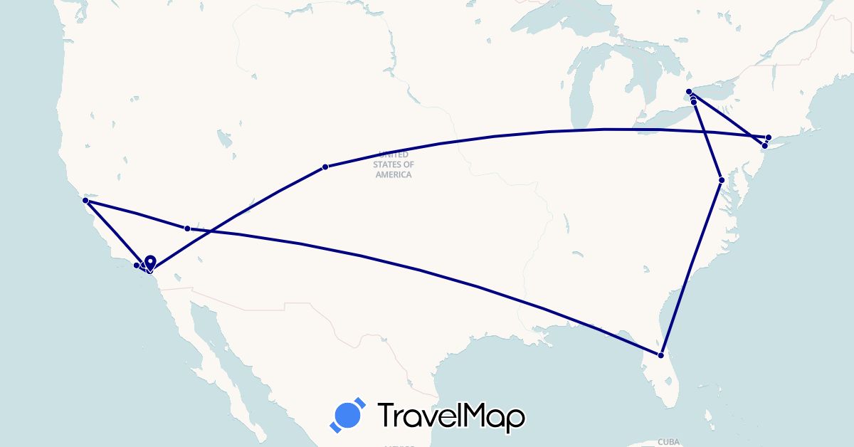 TravelMap itinerary: driving in Canada, United States (North America)